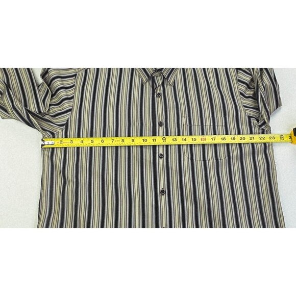 Tommy Bahama Size Medium Mens Silk Black Sage Gray Stripe Button Down Logo Shirt - Picture 3 of 11